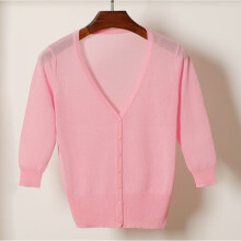 Size M-6XL Summer Woman Sweater Tops Knitted 3/4 Sleeve V-Neck Solid Casual Woman Cardigan Sweater for Female