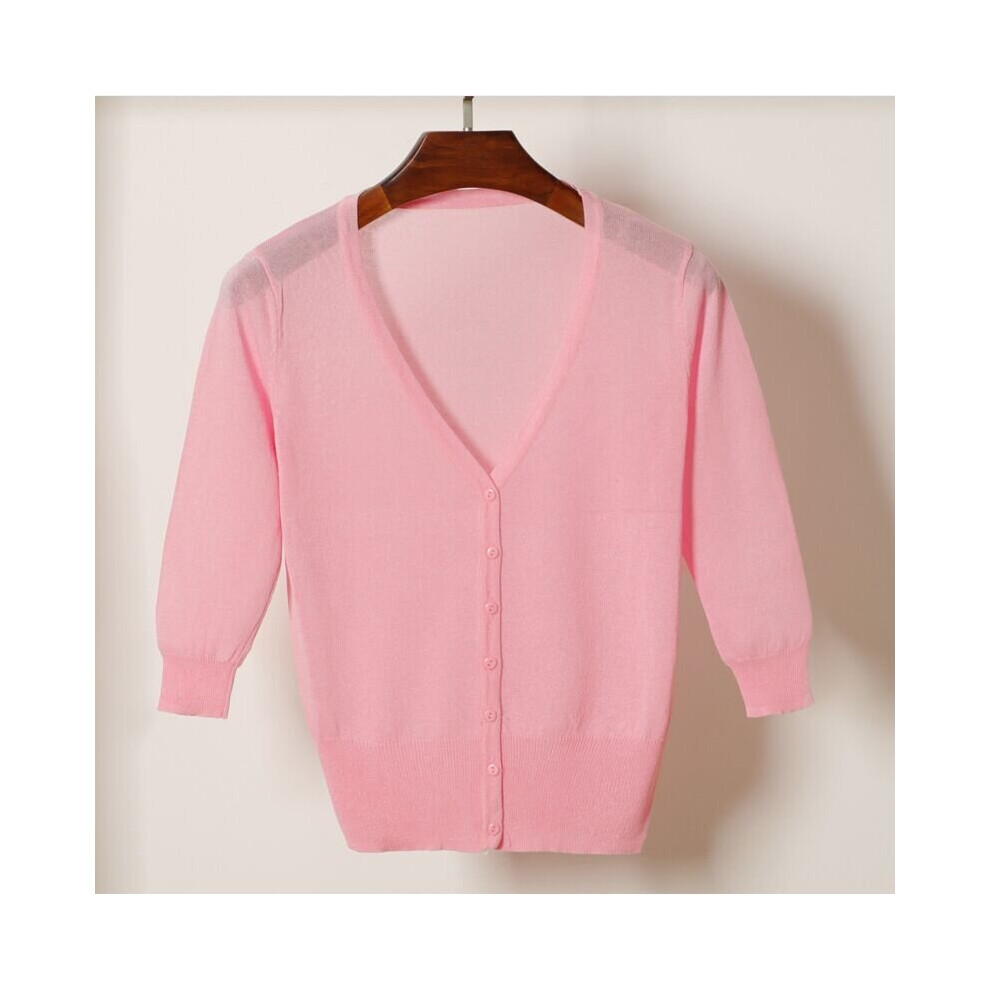 Size M-6XL Summer Woman Sweater Tops Knitted 3/4 Sleeve V-Neck Solid Casual Woman Cardigan Sweater for Female-image-OPC-PBQJCSZ-NEW