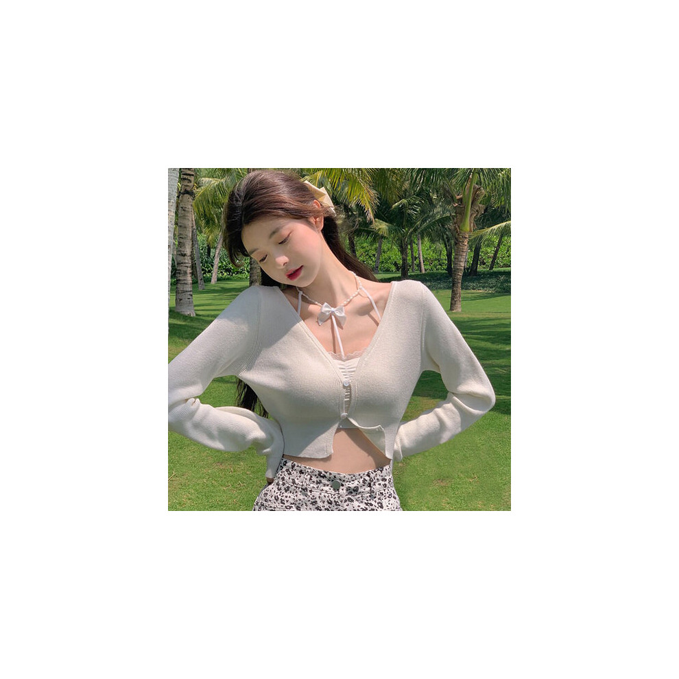 Korejepo Women Short Sunscreen Knitted Cardigan Early Autumn Solid Thin Jacket Suspenders Small Shawl Short Top-image-OPC-PBQJD2Y-NEW