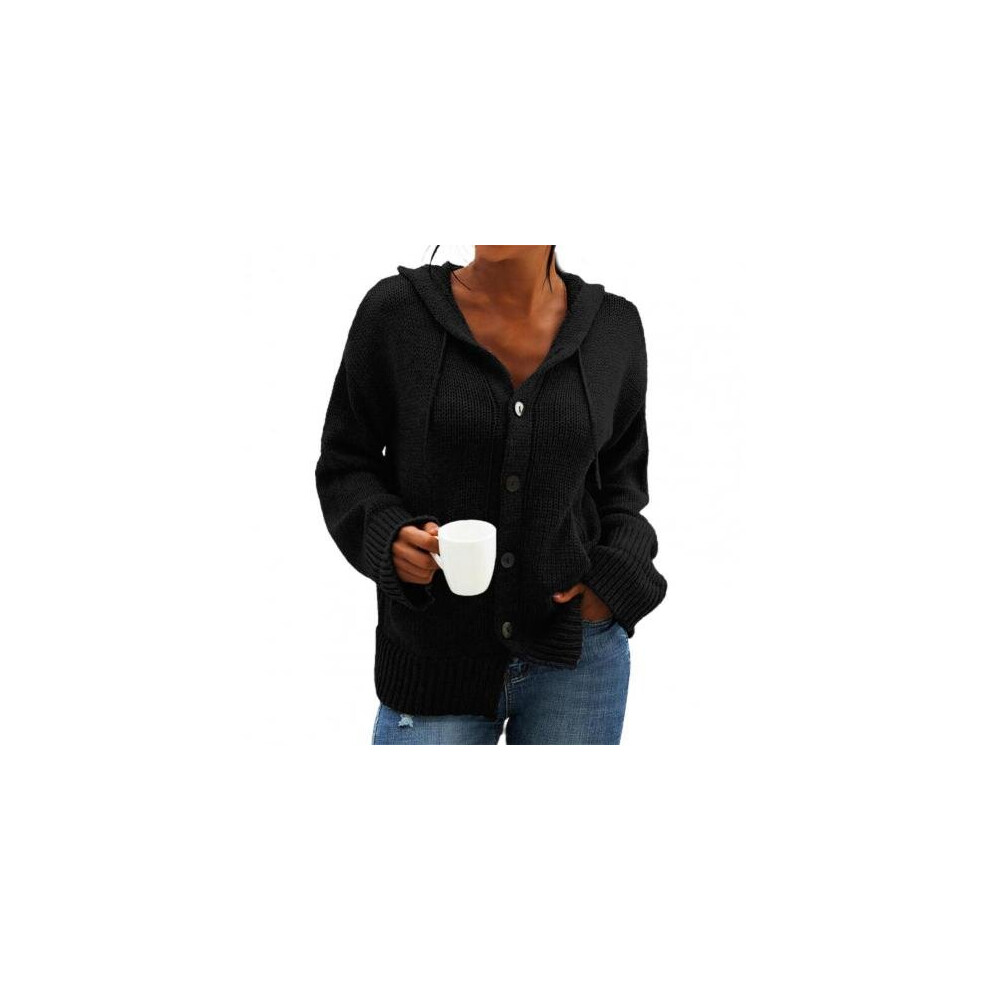 Dropshipping!!Women Cardigan Sweater Solid Long Sleeve Autumn Winter Drawstring Single Breasted Hooded Coat for Daily Wear-image-OPC-PBQJD6T-NEW