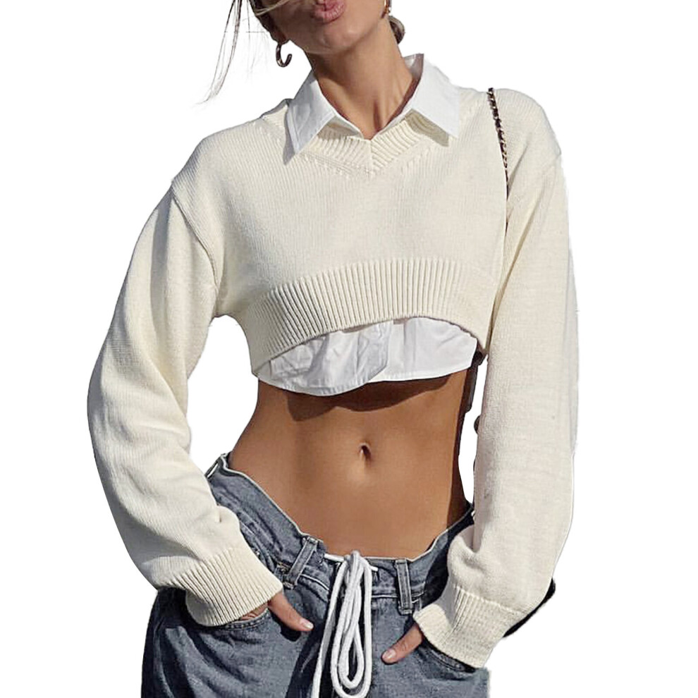 Women s Long Sleeve Crop Tops Solid Casual Loose Knitted Pullover Sweater-image-OPC-PBQJDCD-NEW