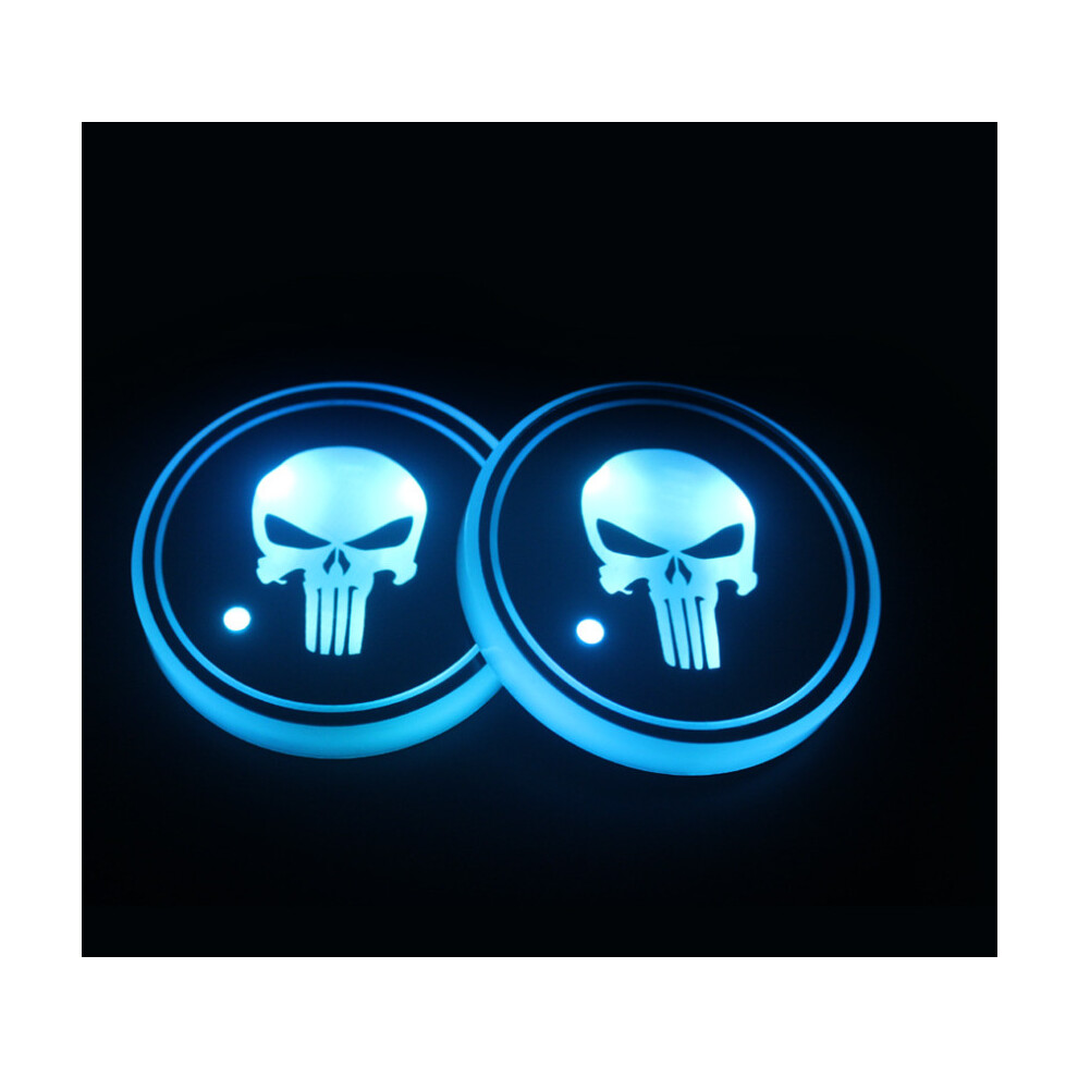 (Punisher 01) 2PCS LED Car Cup Bottle Holder Pad Mat Auto