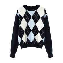 Sweet Girls Vintage Knitted Argyle Sweaters Early Autumn Ladies Pullovers Women Sweater Streetwear