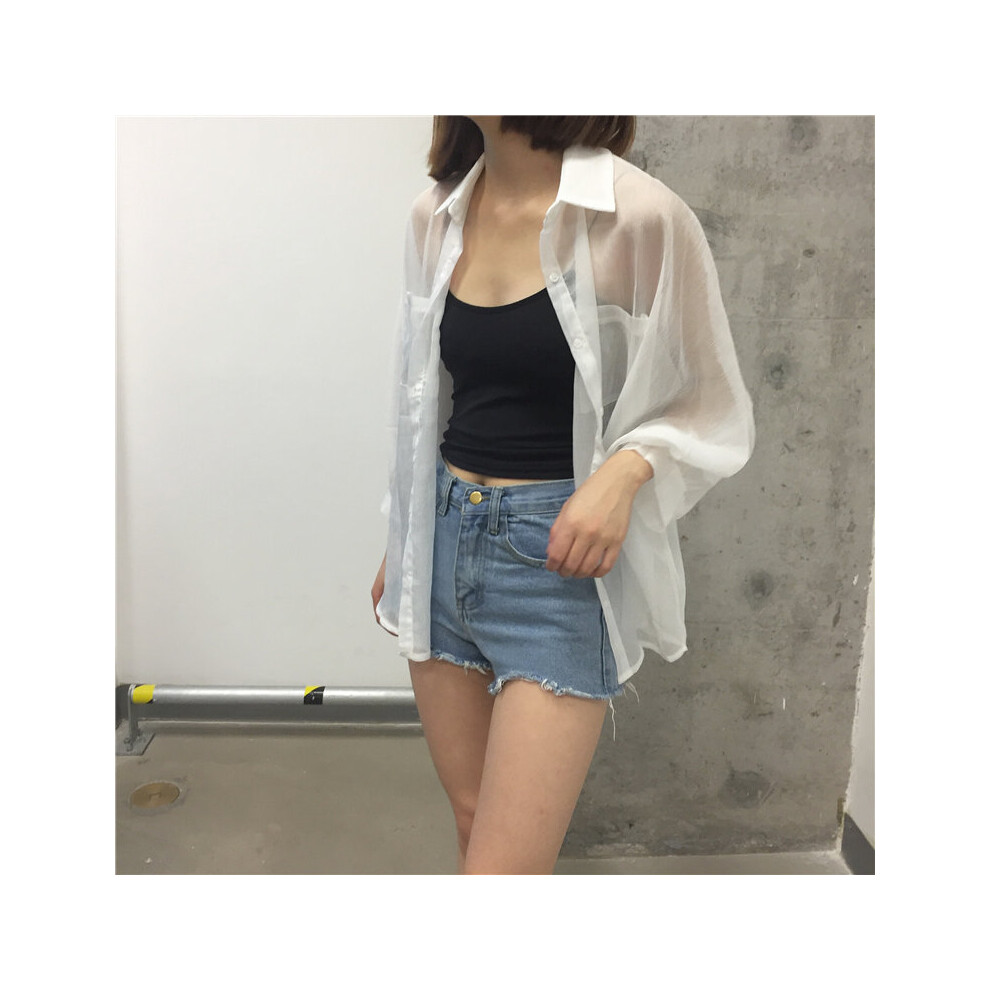 Shirts Women Summer Thin Chiffon Soft Breathable Sheer See-through Full Blouses Basic All-match Female Loose-image-OPC-PBQJHGG-NEW