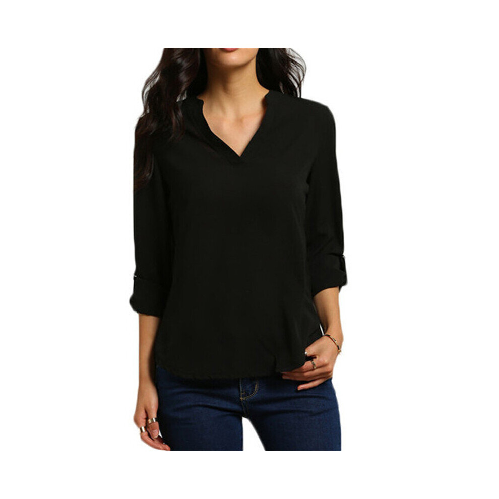 Womens Chiffon Blouses and Tops Plus Size Feminina Camisas Blusas Large Sizes for Women V-neck 3/4 Sleeve Female Shirts-image-OPC-PBQJHJG-NEW