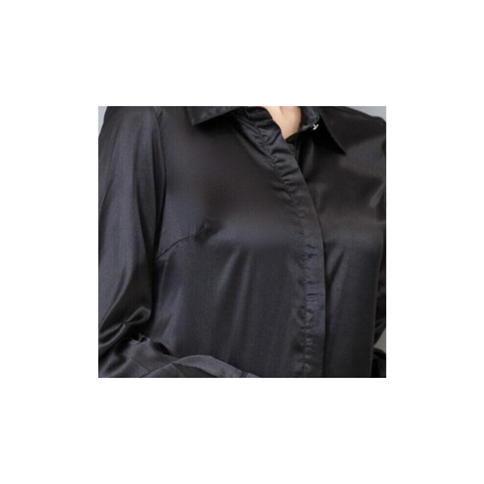 Women OL Satin Silk Blouse Button Ladies Silk Satin Blouse Shirt Casual Red Long Sleeve Satin Blouse Top-image-OPC-PBQJHTT-NEW