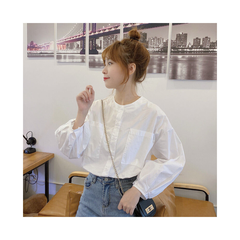 Women Shirts Autumn O-neck Lantern Sleeve Single Breasted Style Girls Sweet Leisure Clothing Tops Blouses-image-OPC-PBQJHYR-NEW