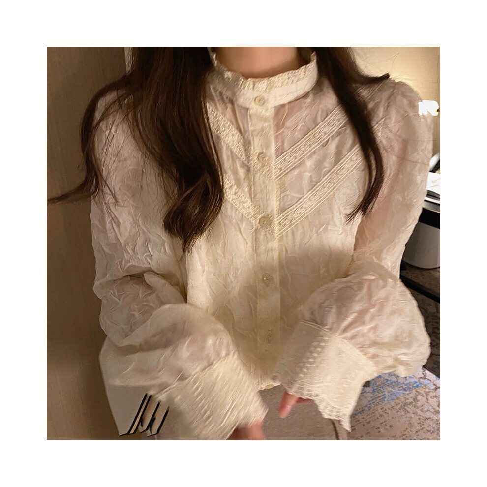 Womens Tops and Blouses Style Spring Sweet Vintage Puffer Sleeve Lace Shirt Women Button Office Ladies Tops-image-OPC-PBQJJWB-NEW