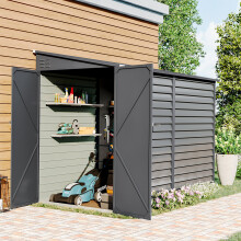8.8 x 4.7 ft Grey Lean To Metal Garden Storage Shed Outdoor Tool House with Lockable Door