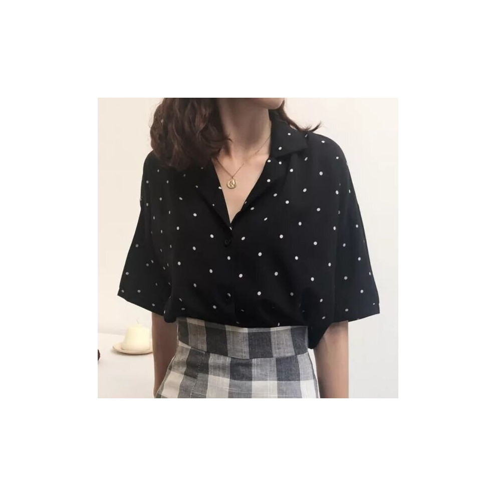 Polka Dot Blouses For Women Summer Shirts Short Sleeve Solid V Neck Casual Tops Female Clothing #JJ35-image-OPC-PBQJK9F-NEW