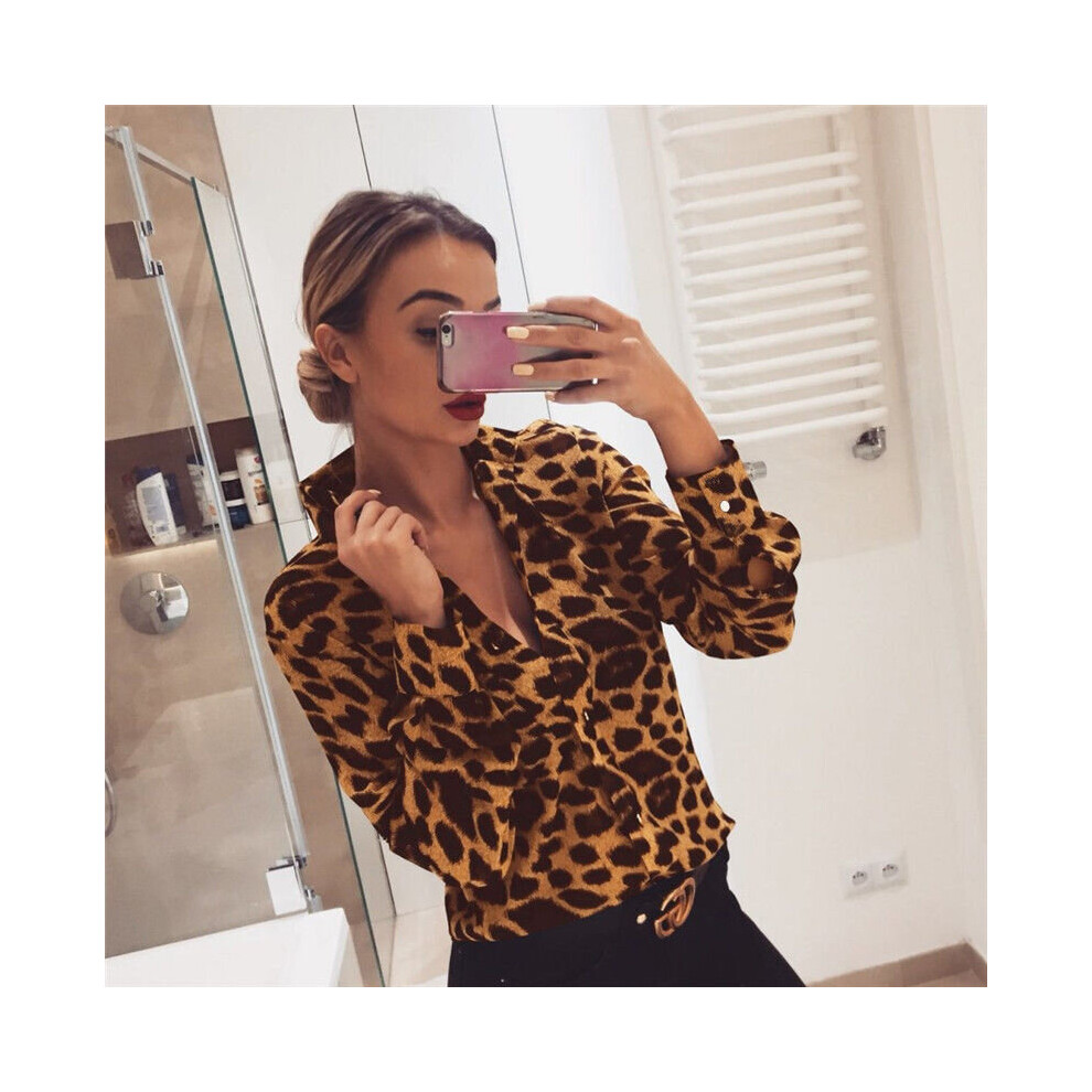 Women Casual Turn Down Collar Pockets Shirts Single Button Leopard Long Sleeve Blouse Winter Office Lady Tops-image-OPC-PBQJKK9-NEW