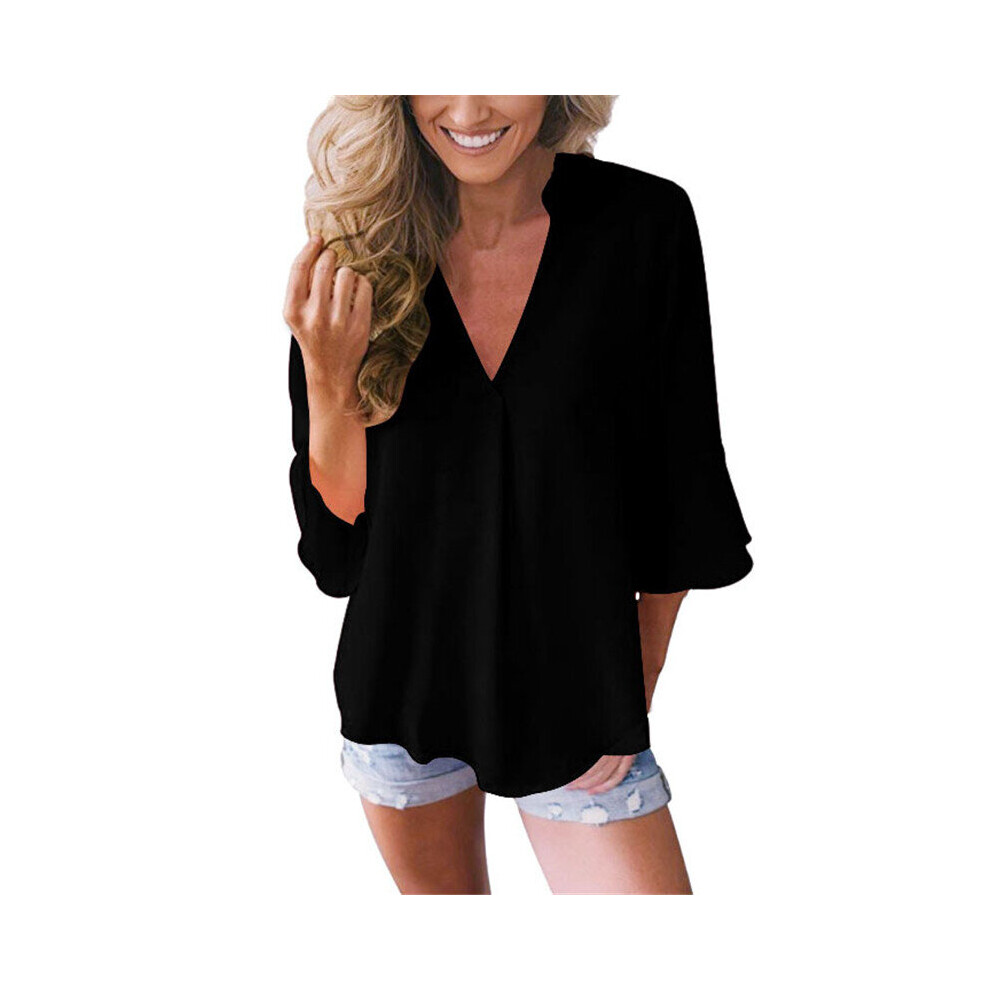 Autumn Women Chiffon Blouse V-neck Butterfly Sleeve Shirt Casual Loose Ladies Solid Tops Plus Size-image-OPC-PBQJKGC-NEW