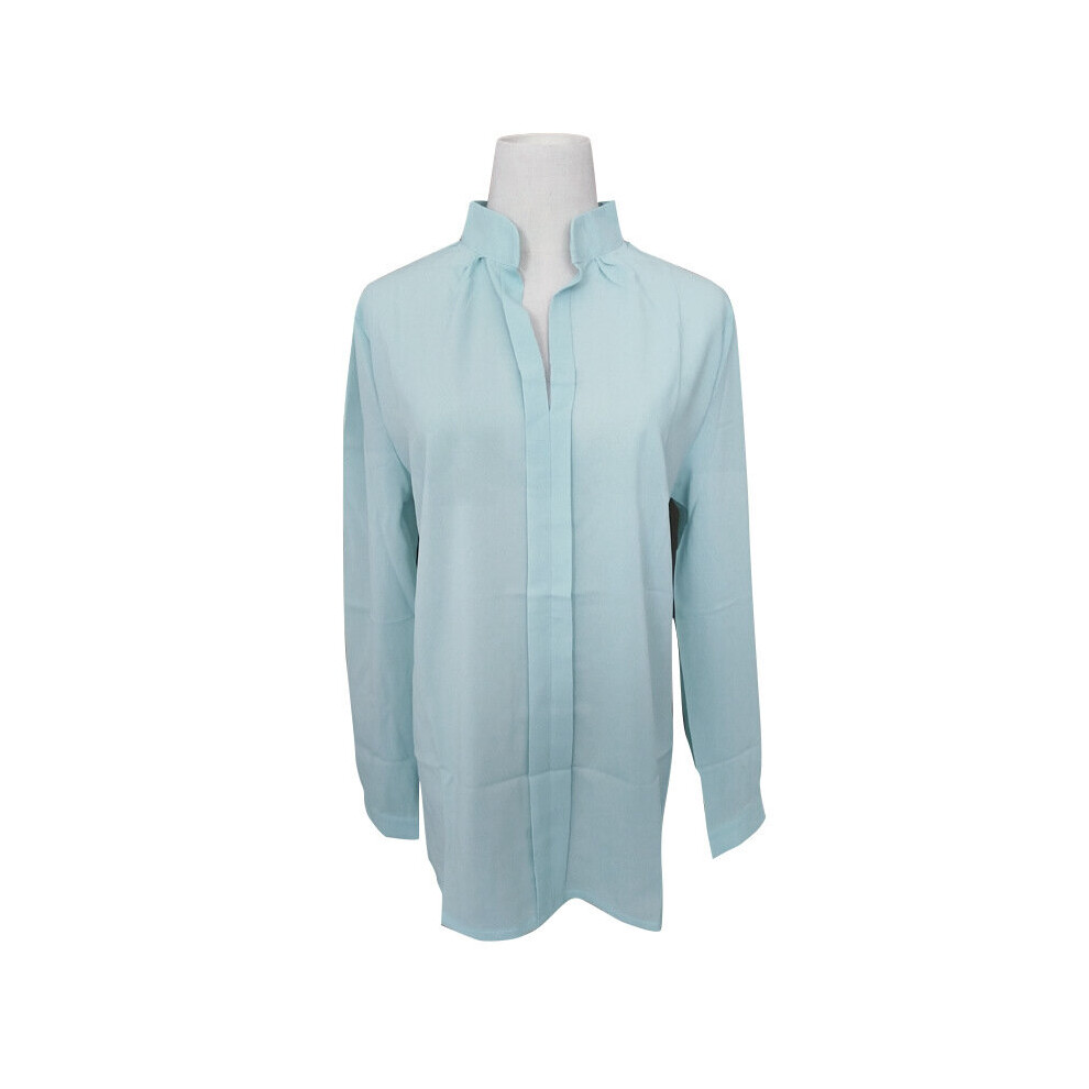 Women Casual Chiffon Blouses Stand V Neck Solid Long Sleeve Office Ladies Tops Slim Tee Shirts Blouse-image-OPC-PBQJKS5-NEW