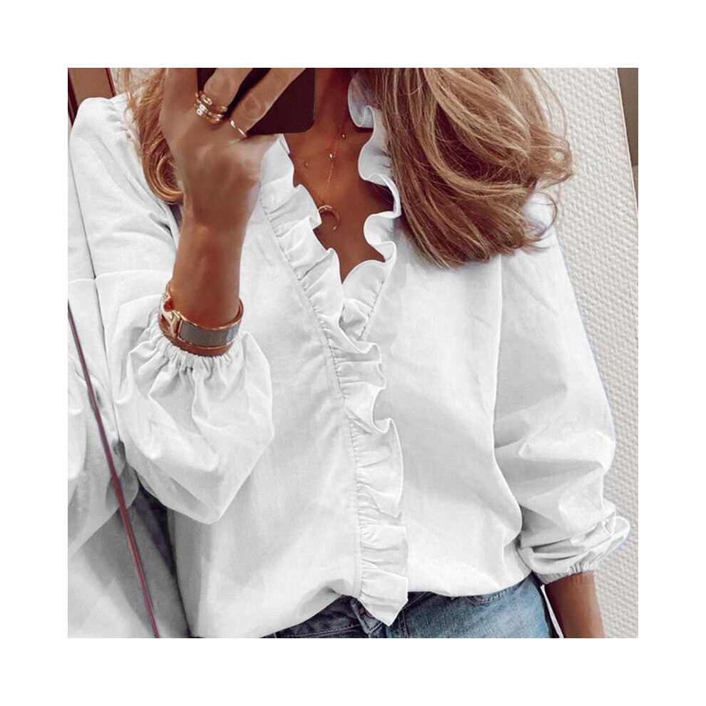 Sweet Ladies Shirt Summer Ruffle Long Sleeves Slim Fit Solid Women Shirt Office Lady Blouse-image-OPC-PBQJKVB-NEW