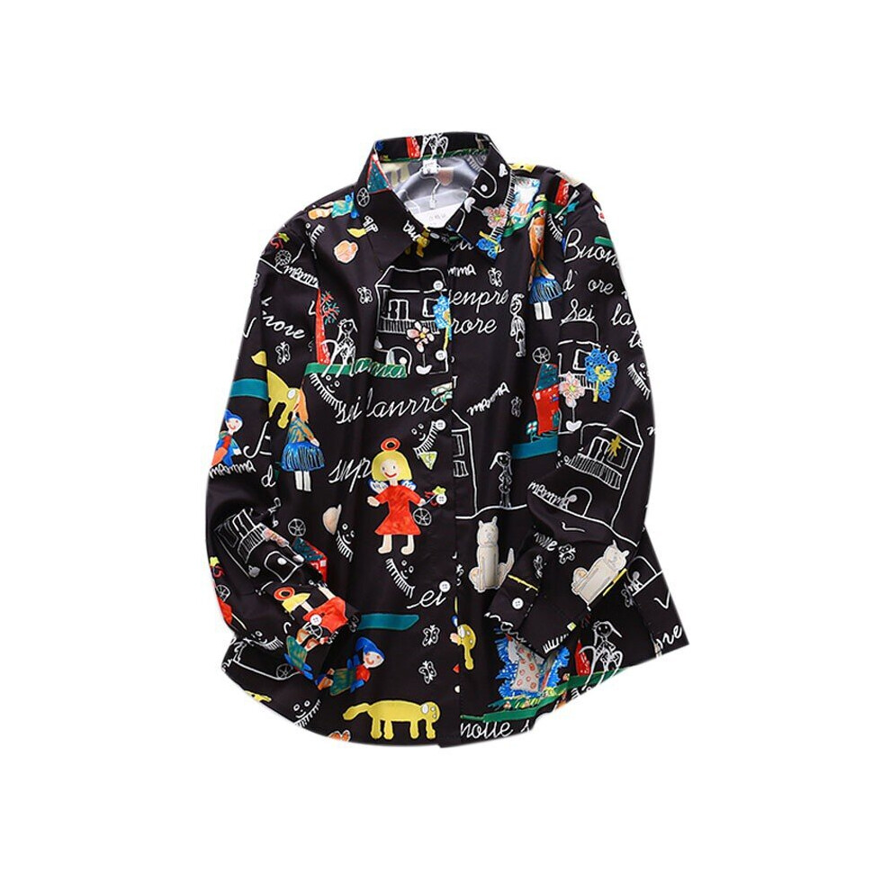 Blouses For Women Vintage Cartoon Print Lapel Shirt Loose Single-Breasted Tops Long Sleeve Blouse Casual Camisa-image-OPC-PBQJJ78-NEW