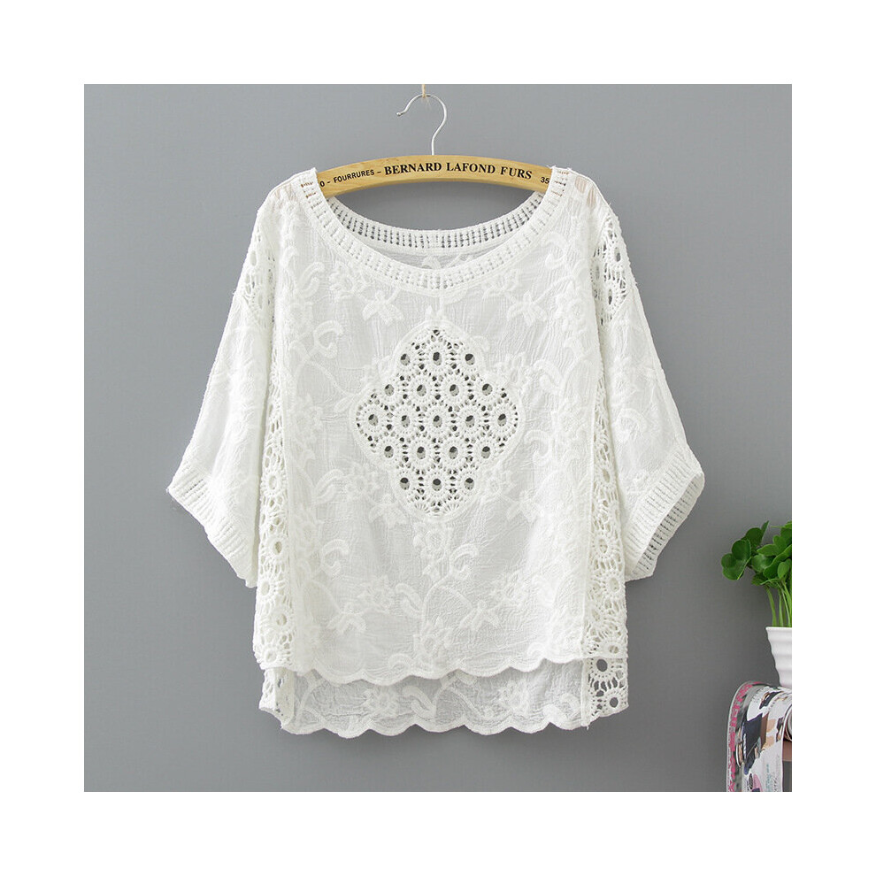 Women Bawting Sleeve Hollow Out Cotton Crochet Beach Blouses Boho Cropped Women Shirts-image-OPC-PBQJNN2-NEW