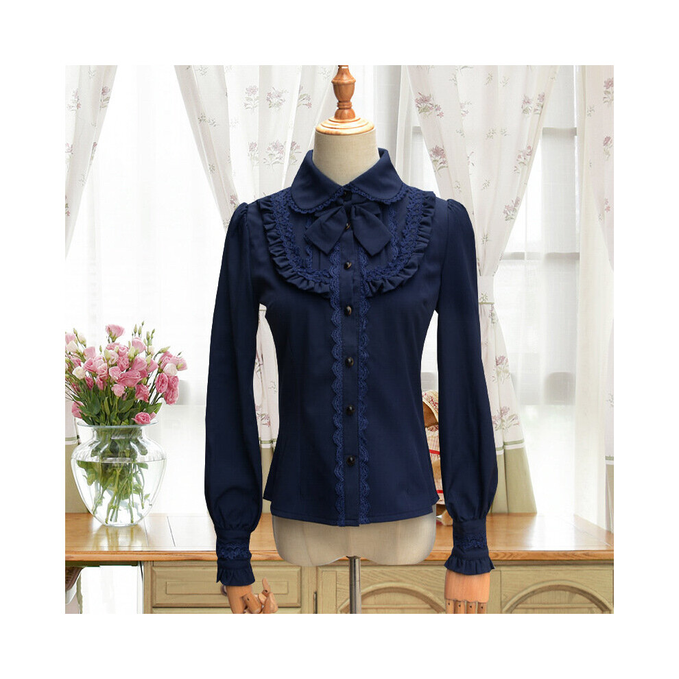 Lolita Winter Warm Cotton Velvet Blouse High Collar Women Ruffle Long Sleeve Button Up Shirt Frill Slim Fit Tops For Girls-image-OPC-PBQJP8W-NEW