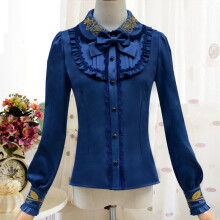 Winter Warm Shirt Embroidery Lolita Blouse For Women Corduroy Sweet Tops Bow Tie Frill Neck Long Sleeves For Girls