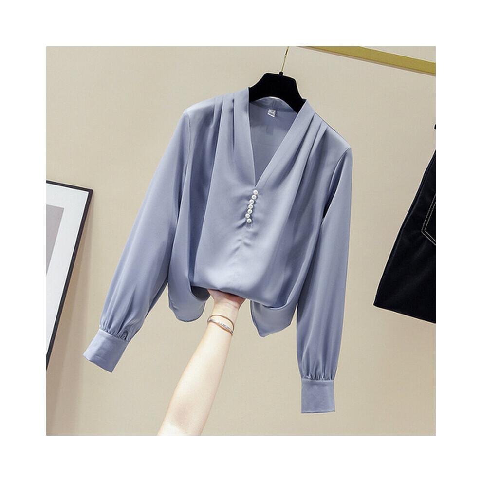 V-Neck Solid Women Blouse Autumn Office Long Sleeve Chiffon Shirts for Women Beading Pullovers Ladies Tops Blusas 11157-image-OPC-PBQJPGM-NEW