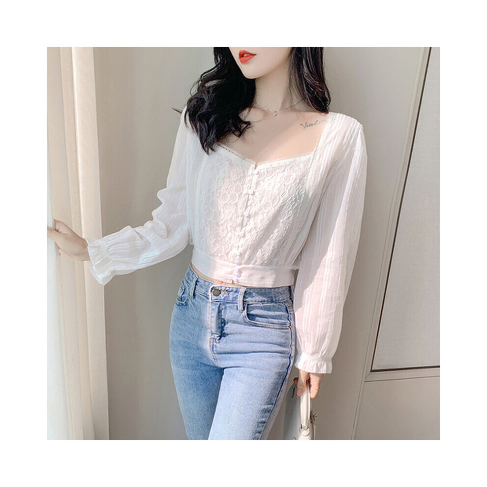 Autumn Square Collar Chiffon Shirt Women Puff Long Sleeve Lace Stitching Women Blouse Loose Plus Size Tops 10848-image-OPC-PBQJPS9-NEW
