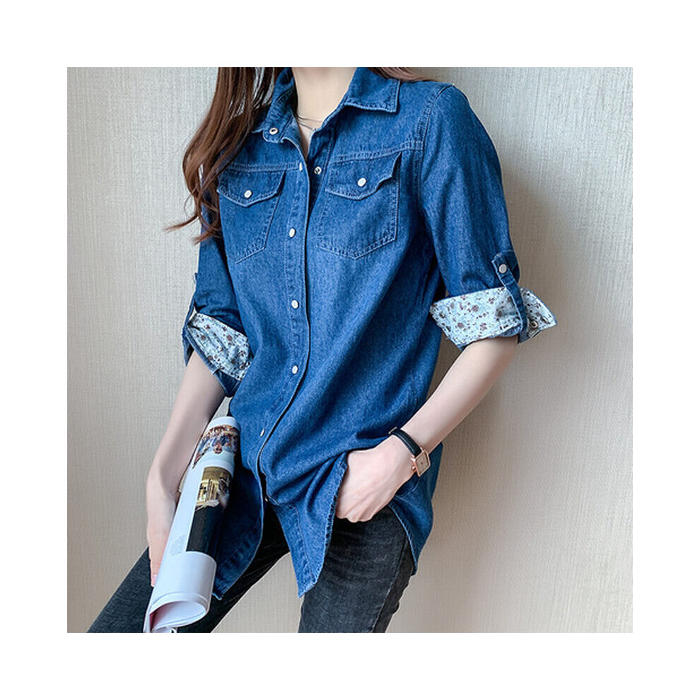 Spring Vintage Denim Button Up Shirt Coat Long Sleeve Top Women Jacket Plus Size Loose Casual Blouse Women 11968-image-OPC-PBQJPTG-NEW