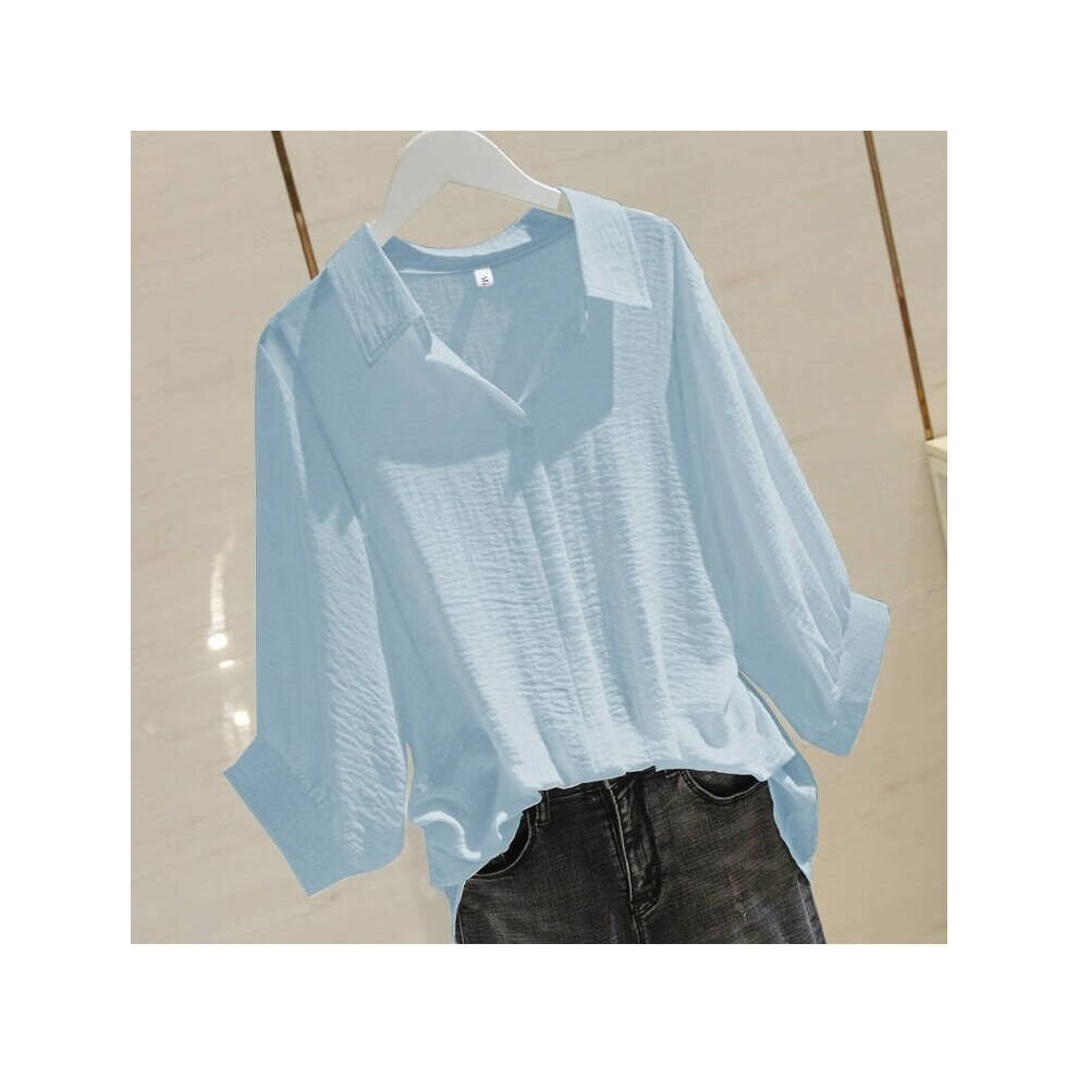 Spring Solid Women Chiffon Shirt Female Blouse Tops Half Sleeve Casual Turn-down Collar OL Style Women Loose Blouses-image-OPC-PBQJQZY-NEW