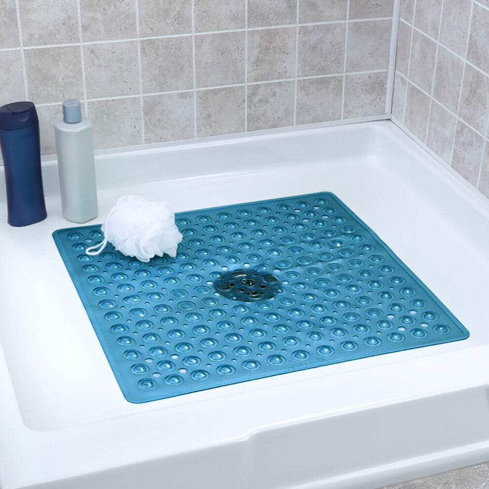 (53x53 CM, Light Blue) Bath Mat Non-Slip Shower Mats PVC With Suction Cup