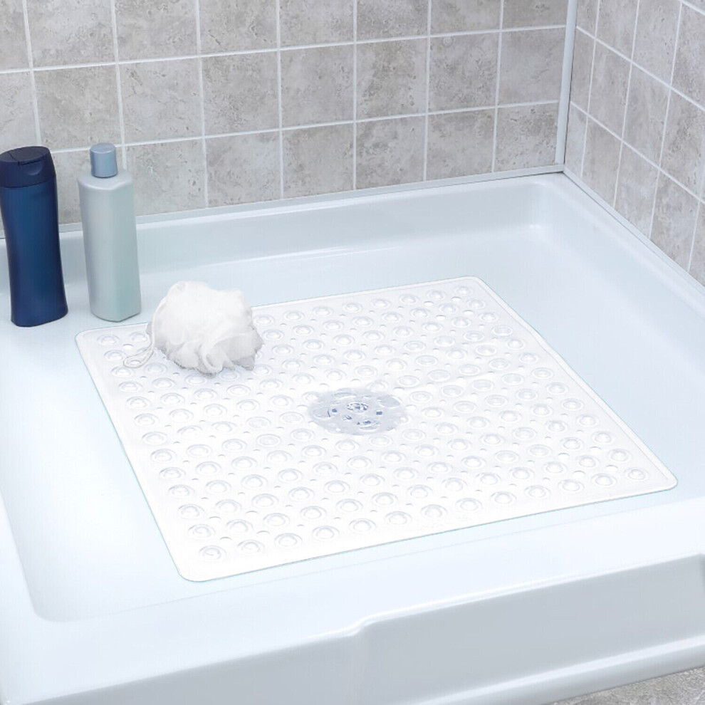 (53x53 CM, White) Bath Mat Non-Slip Shower Mats PVC With Suction Cup