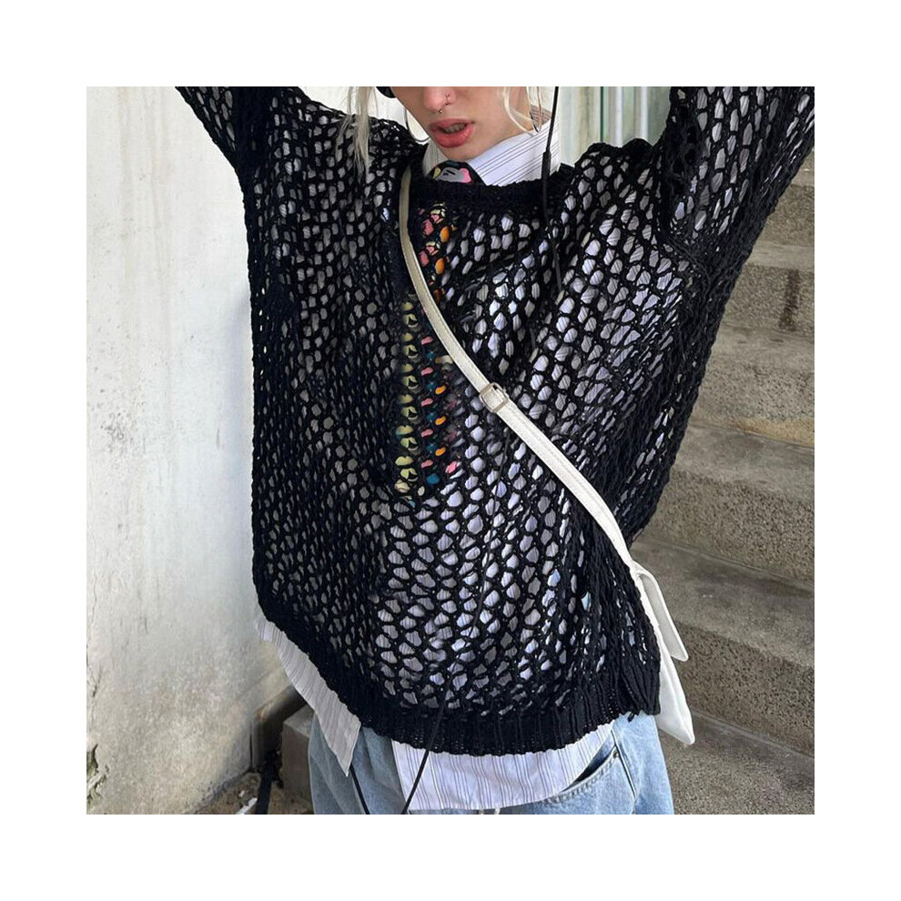 Women Sexy Cutout Loose Oversized Pullover Knit Sweater Summer Transparent See Through Harajuku Vintage Sweater Cover Up-image-OPC-PBQJS2V-NEW