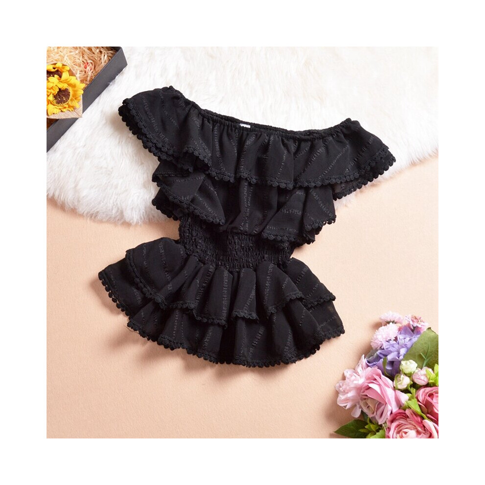 Summer Chiffon Blouses Women's Sexy Slash Neck Blouse Tops Off Shoulder Ruffles Sleeve Short Shirt Pink Tees-image-OPC-PBQJRKP-NEW