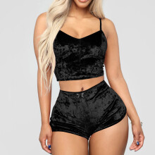 Sexy Womens Velvet Pajamas Set Sleeveless Crop Top Bowknot Camisole Shorts Summer Sleepwear Lingerie 2 Pieces Outfit