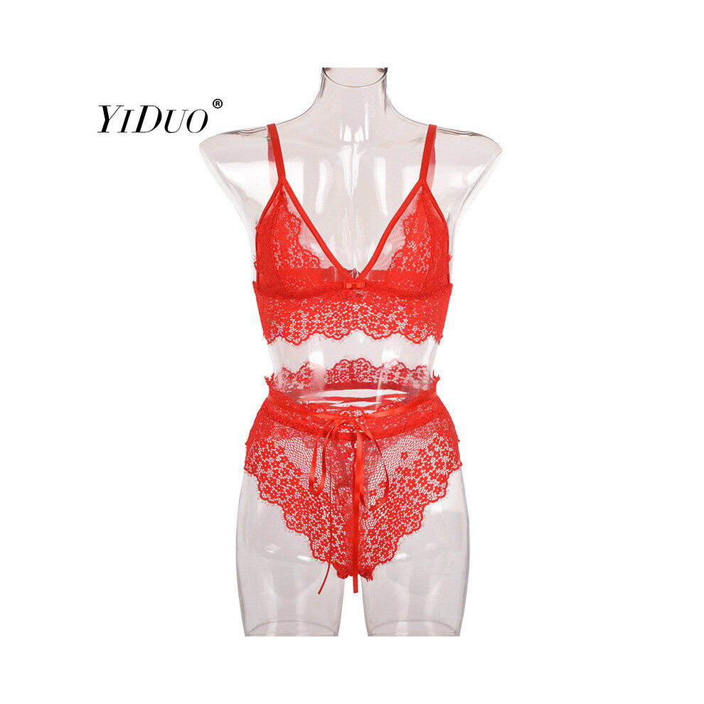 Red Yiduo Sexy Lingerie Bandage Panties Underwear Two Piece Set Women Erotic Lingerie Lace Bra Club Party Set