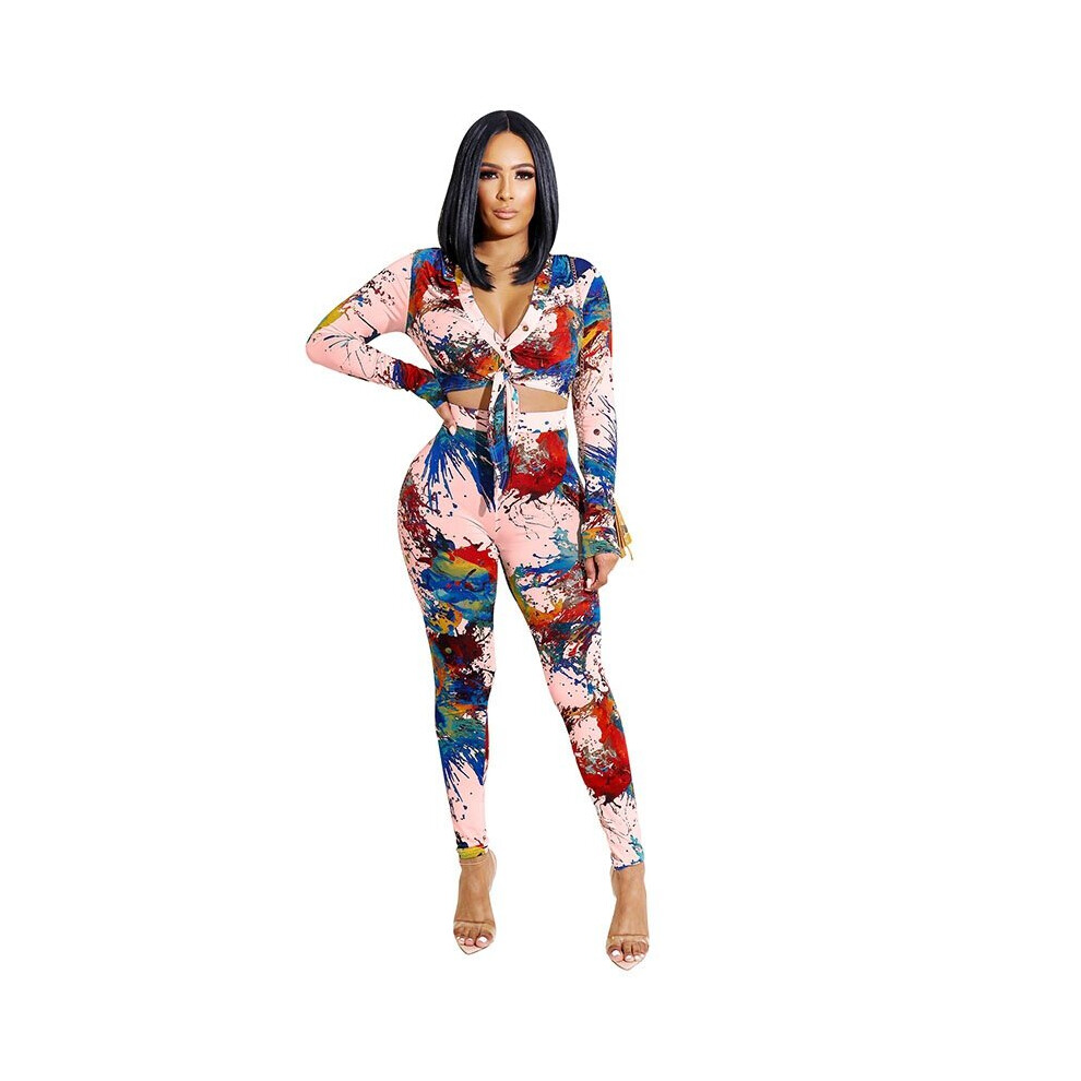 Tie Dye 2 Piece Sets Womens Outfits Sweat Suit Fall Clothes for Women Blouses Crop Top and Pants Sets Tracksuit Items-image-OPC-PBQJTK9-NEW
