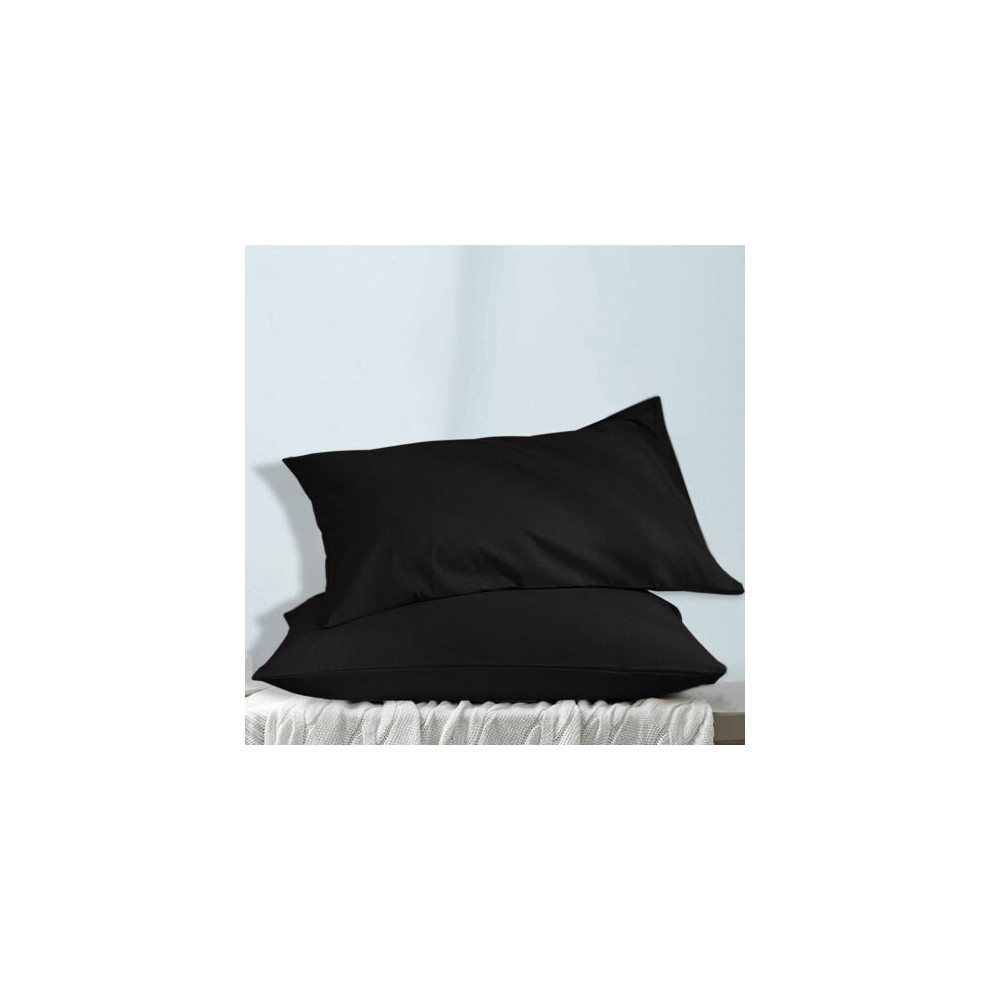 (Black, Pillow Case Only) Deep Fitted Sheet Bedsheets For Mattress Bed