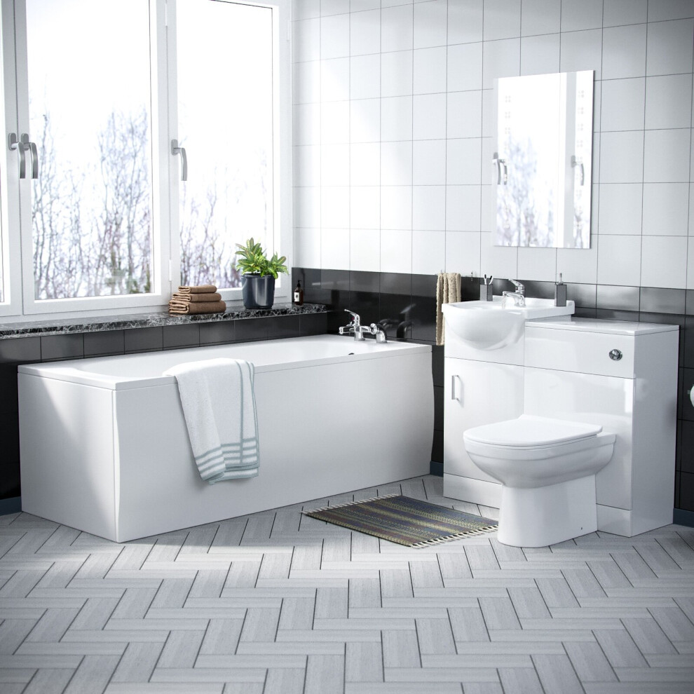 Nes Home Ellen 1700Mm Bath, 450Mm Vanity Basin Wc Unit & Back To Wall Toilet