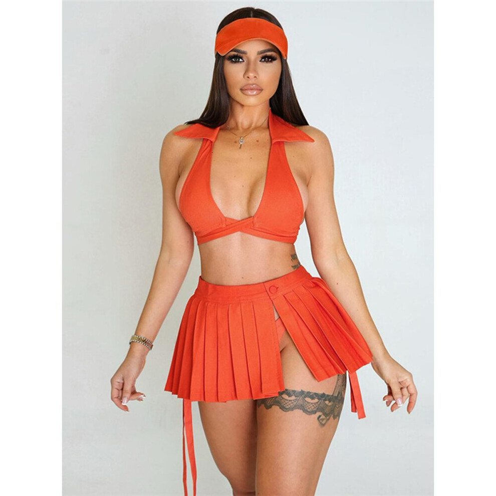Sexy 3 Piece Bathing Suits Summer Holiday Bikini Sets Cleavage Backless Crop  Top+brief+pleated Mini Skirt Matching Sets on OnBuy