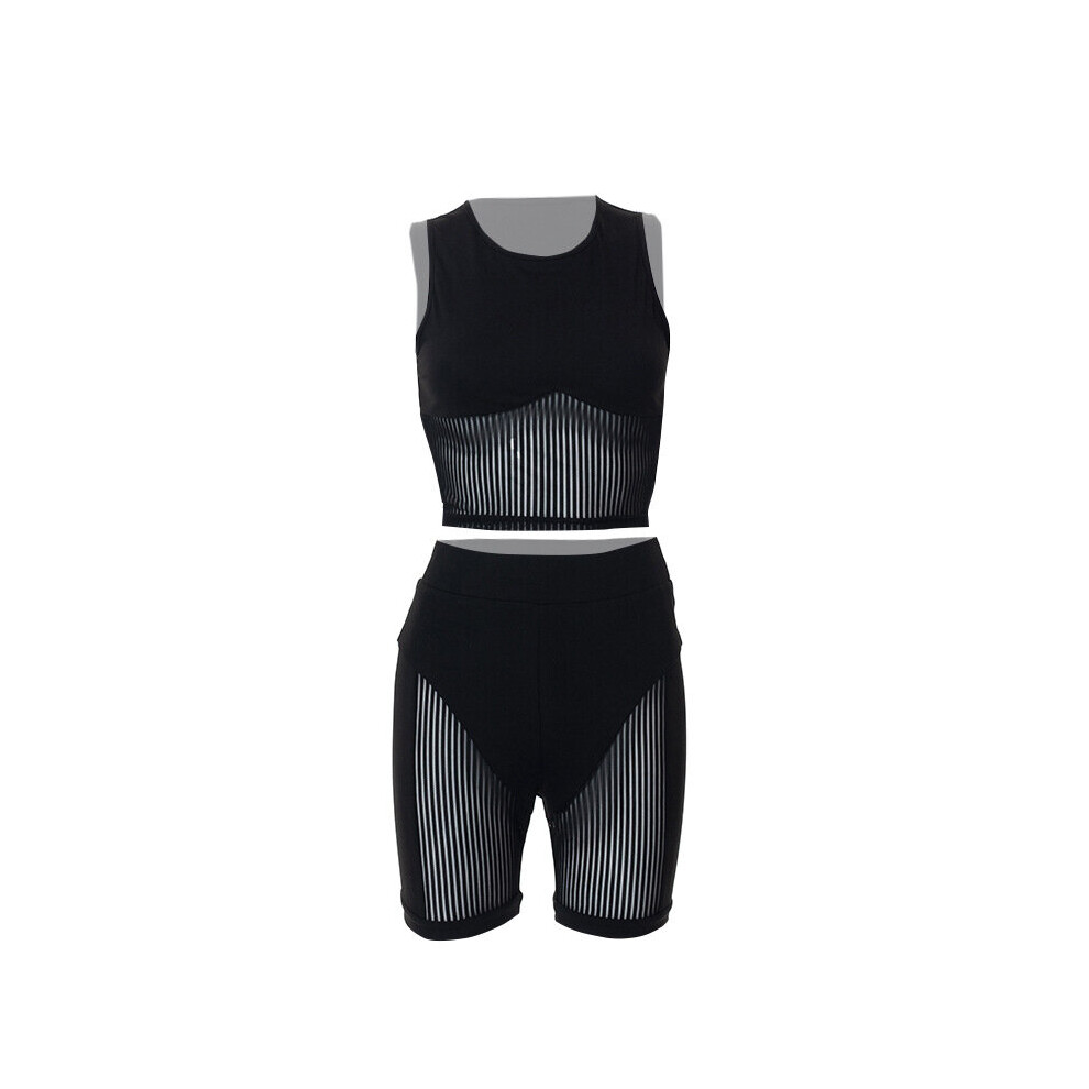 Sexy Mesh Spliced Two Pieces Suit for Women Lounge Wear Summer Crop Top and Shorts Matching Sets D85-CZ20-image-OPC-PBQJWB6-NEW