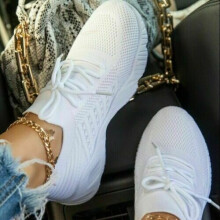 ( White, Tag Size 39=UK Size 5.5) Ladies Womens Running Sports Sneakers Knit Lace Up Comfy Gym Shoes