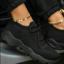 ( Black, Tag Size 40=UK Size 6) Ladies Womens Running Sports Sneakers Knit Lace Up Comfy Gym Shoes