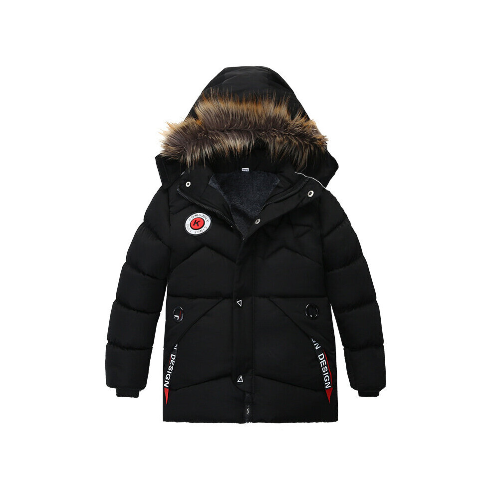 (Black, 4-5 Years) Kids Boys Winter Padded Jacket Fur Hooded Coat UK