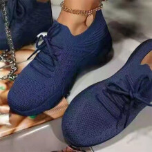 ( Blue, Tag Size 39=UK Size 5.5) Ladies Womens Running Sports Sneakers Knit Lace Up Comfy Gym Shoes