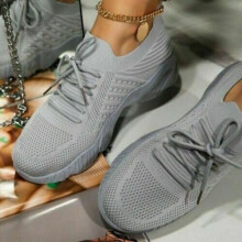 ( Grey, Tag Size 43=UK Size 8) Ladies Womens Running Sports Sneakers Knit Lace Up Comfy Gym Shoes