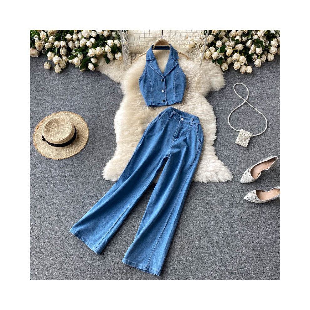 Streetwear Outfits Suit Women's Scheming Halter Neck Short Tops All-Match High-Waist Jeans Fashionable Two-Piece Set-image-OPC-PBQK2ZC-NEW
