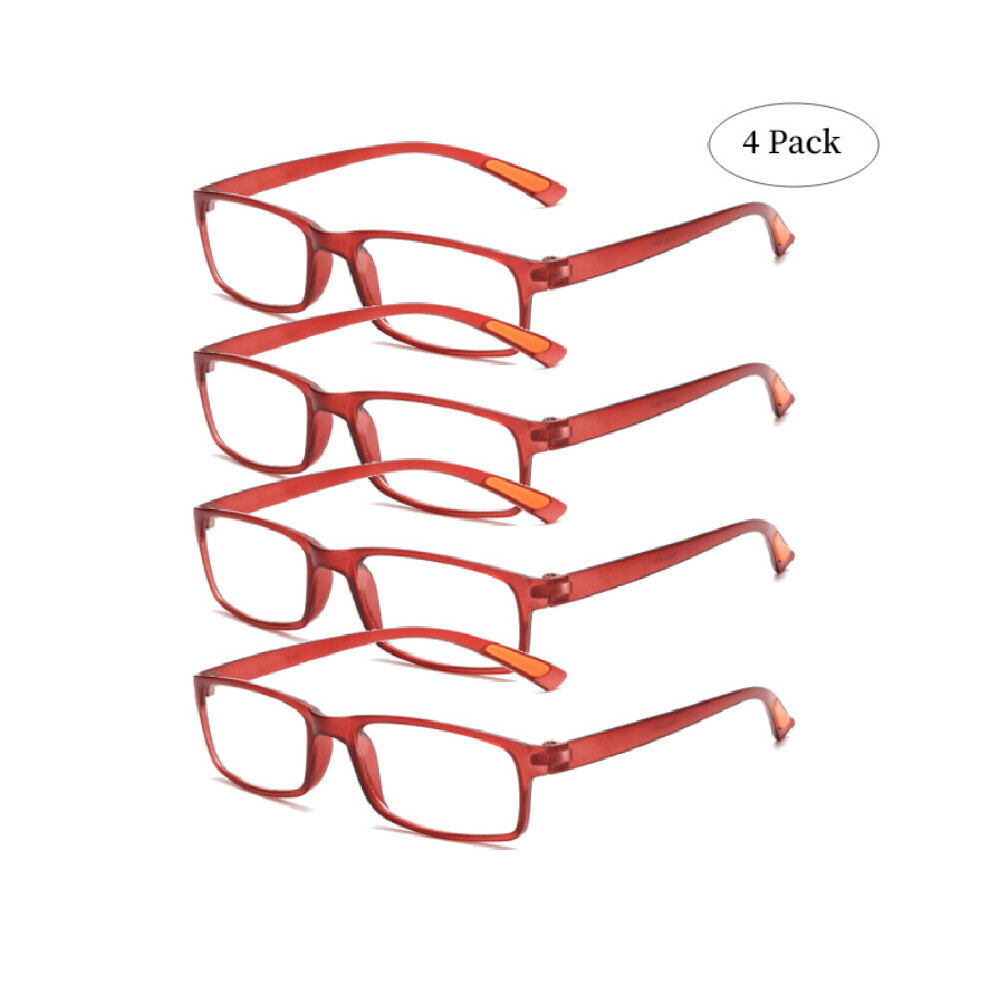 (Red, +2.00) 4 X Slim Reading Glasses Mens Womens Unisex Reader 10 15 20 25 30 40 35