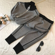 Sweater+pants Women Clothing Set Casual Body Suits Cardigan Pants Outfits Spring Plaid Two Pieces Woman Knitted Tracksuit