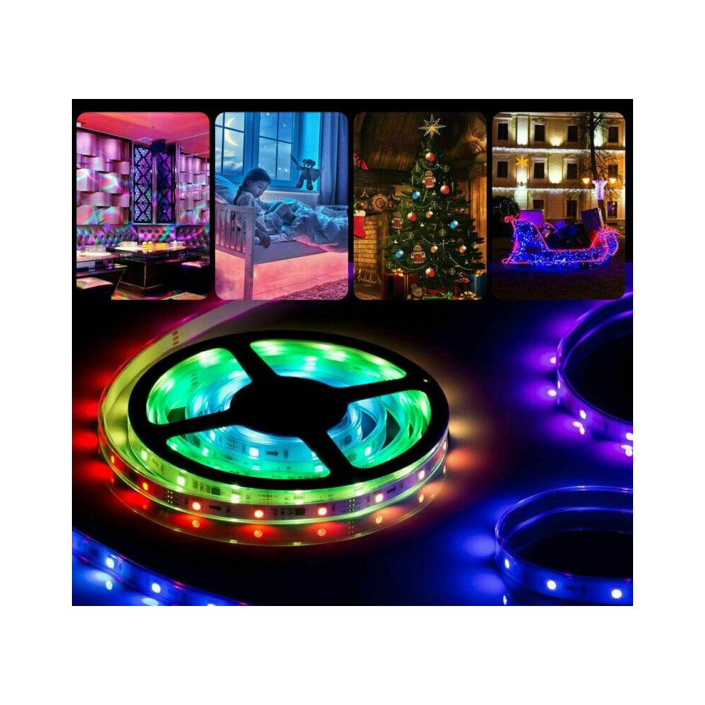 (15M with UK Plug) 5-15M RGB 3528 LED Strip Lights With IR Remote Back Light 12V Colour Changing UK
