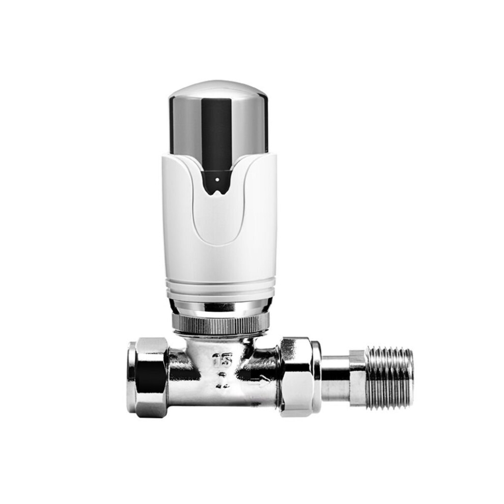 TRV Straight White and Chrome Thermostatic Radiator Valve 15mm