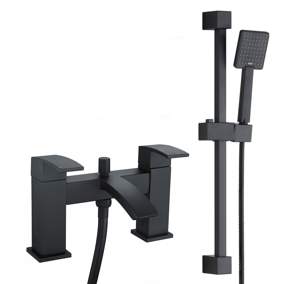 Matt Black Lucia Bath Shower Mixer Tap & Square Shower Slider Rail Kit 5060966976219
