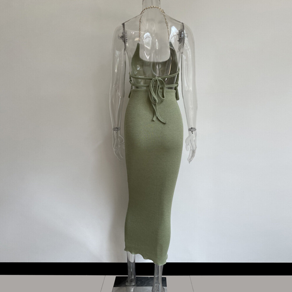 Cryptographic Chain Knitted Camis Top and Dress Sets 2 Piece Sets Outfits for Women Sleeveless Backless Matching Sets-image-OPC-PBQM5BJ-NEW