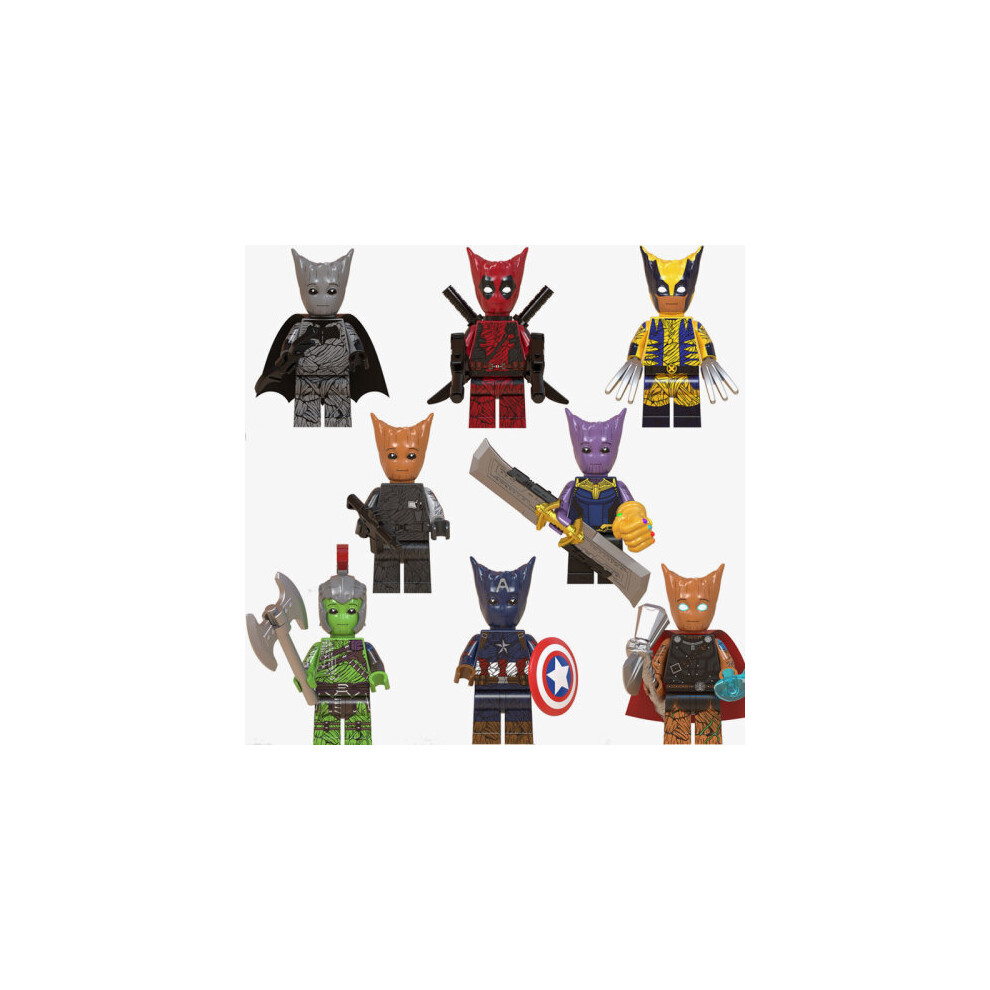 8PCS Groot Deadpool Batman Hulk Minifigures Toys Fit Lego